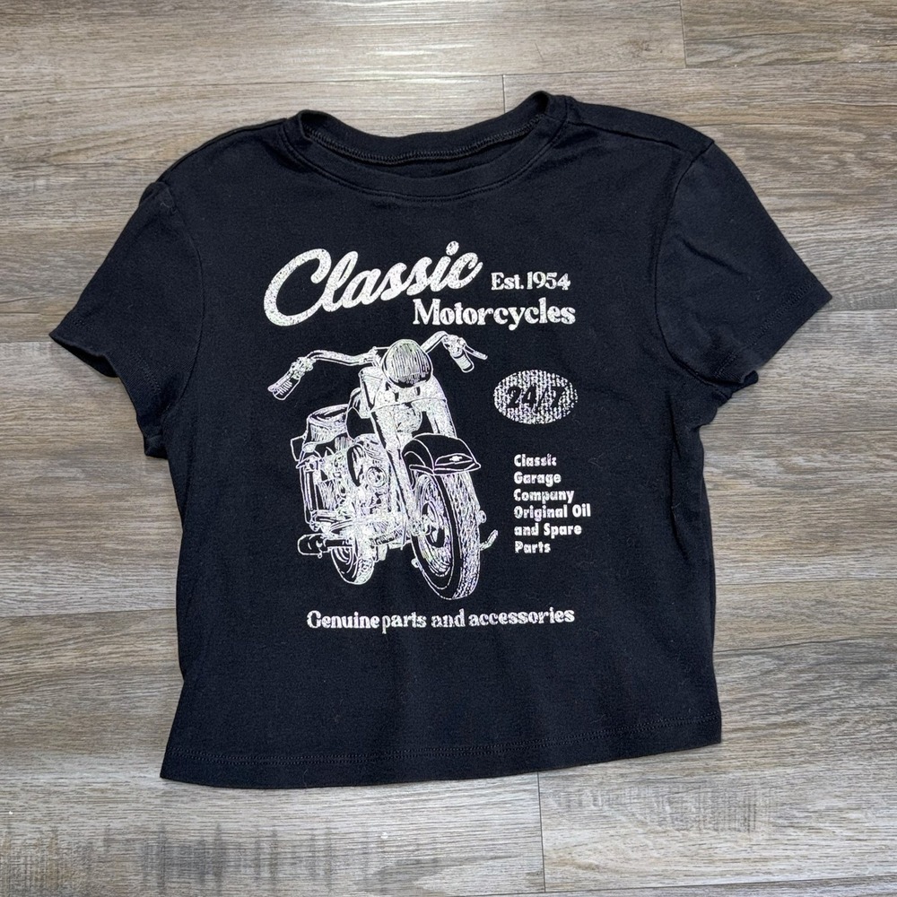 No Boundaries Graphic Cotton Shirt Womens M (8-10) "Classic Motorcycles" Tee
